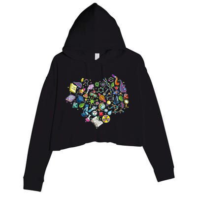Love Science Pattern Heart Crop Fleece Hoodie