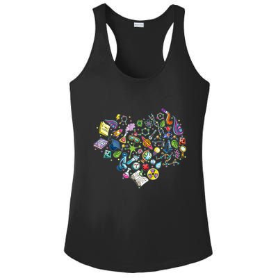 Love Science Pattern Heart Ladies PosiCharge Competitor Racerback Tank