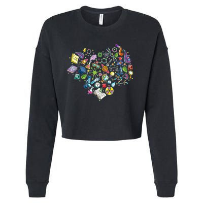 Love Science Pattern Heart Cropped Pullover Crew