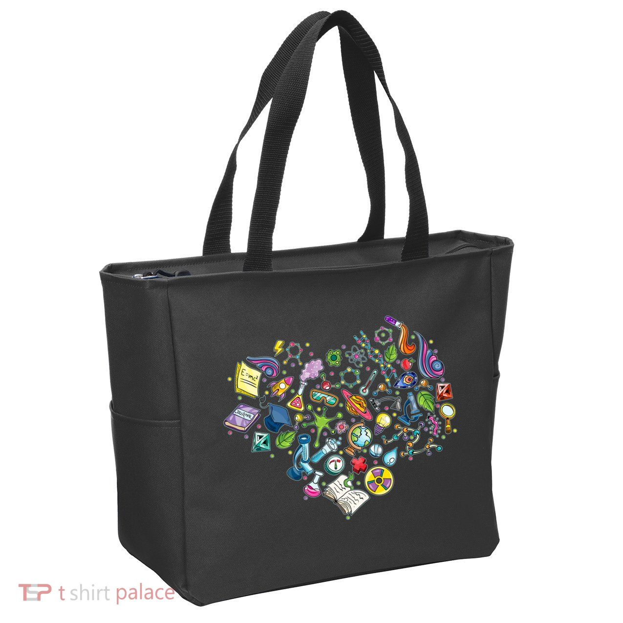 Love Science Pattern Heart Zip Tote Bag