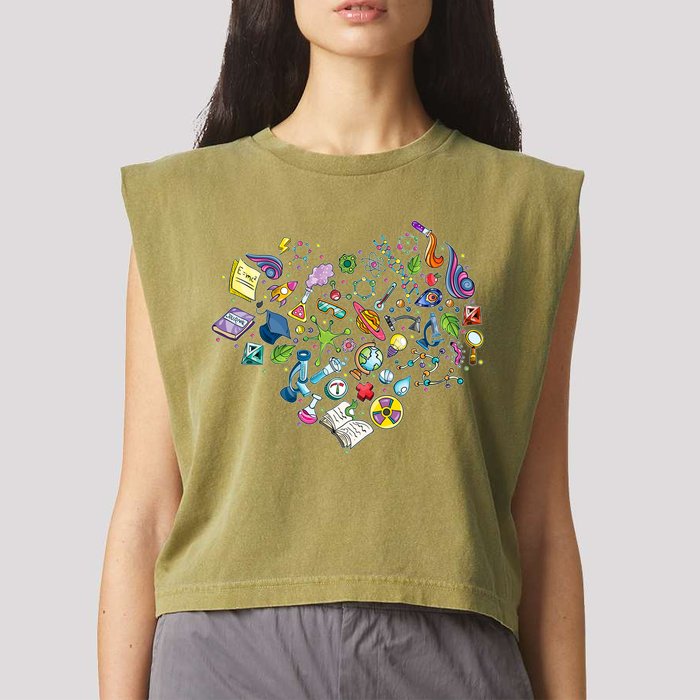 Love Science Pattern Heart Garment-Dyed Women's Muscle Tee
