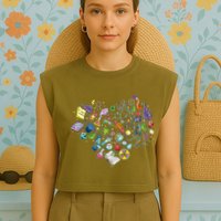 Love Science Pattern Heart Garment-Dyed Women's Muscle Tee