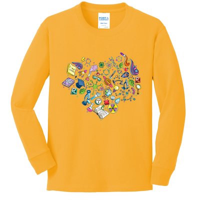 Love Science Pattern Heart Kids Long Sleeve Shirt
