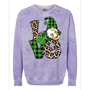 Love St Patricks Day Leopard Checkered Irish Gnome Colorblast Crewneck Sweatshirt