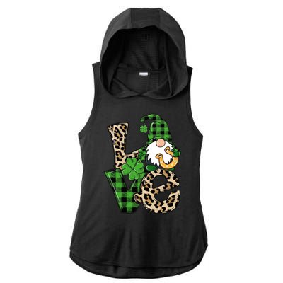 Love St Patricks Day Leopard Checkered Irish Gnome Ladies PosiCharge Tri-Blend Wicking Draft Hoodie Tank