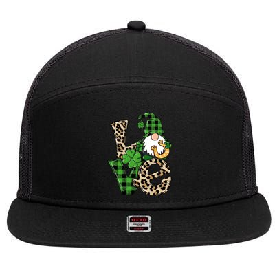 Love St Patricks Day Leopard Checkered Irish Gnome 7 Panel Mesh Trucker Snapback Hat