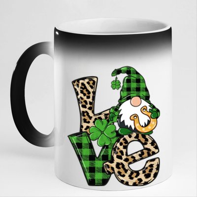 Love St Patricks Day Leopard Checkered Irish Gnome 11oz Black Color Changing Mug