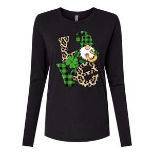 Love St Patricks Day Leopard Checkered Irish Gnome Womens Cotton Relaxed Long Sleeve T-Shirt