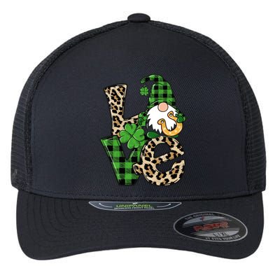 Love St Patricks Day Leopard Checkered Irish Gnome Flexfit Unipanel Trucker Cap