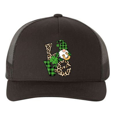 Love St Patricks Day Leopard Checkered Irish Gnome Yupoong Adult 5-Panel Trucker Hat