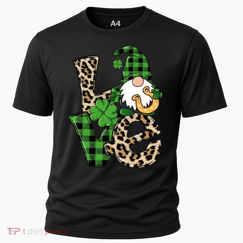 Love St Patricks Day Leopard Checkered Irish Gnome Performance Shirt
