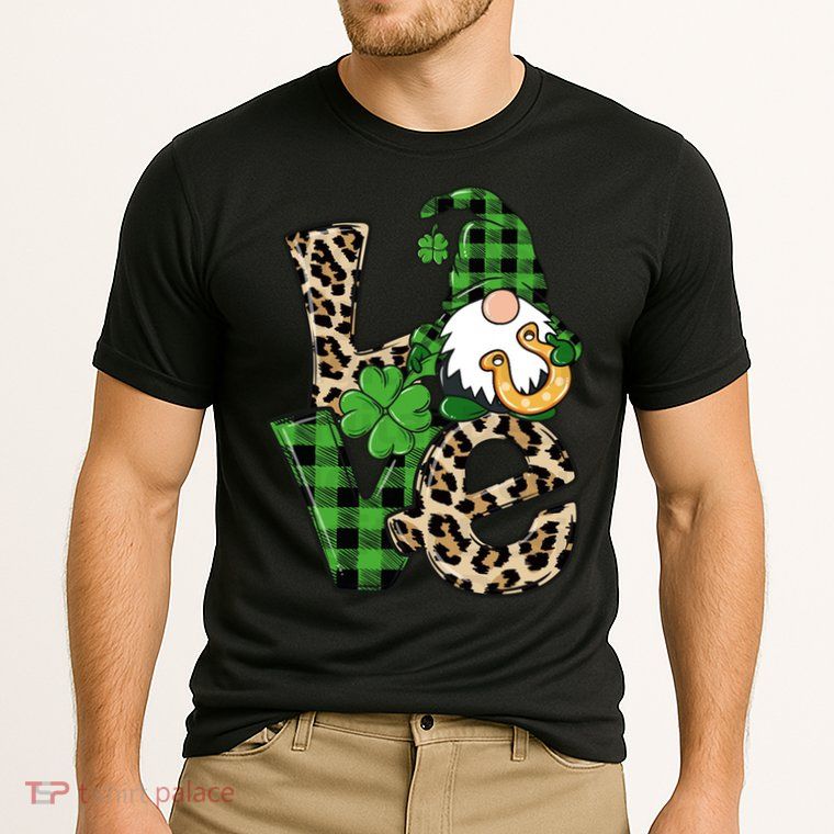 Love St Patricks Day Leopard Checkered Irish Gnome Performance Shirt