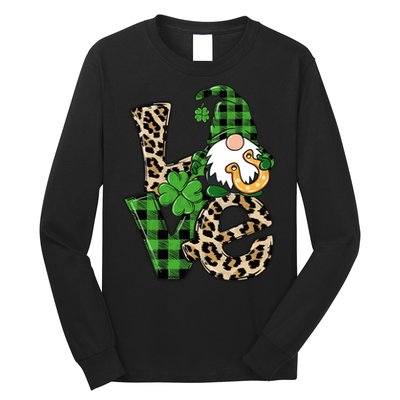 Love St Patricks Day Leopard Checkered Irish Gnome Long Sleeve Shirt