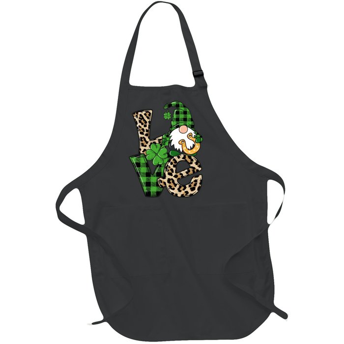 Love St Patricks Day Leopard Checkered Irish Gnome Full-Length Apron With Pockets