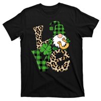 Love St Patricks Day Leopard Checkered Irish Gnome T-Shirt