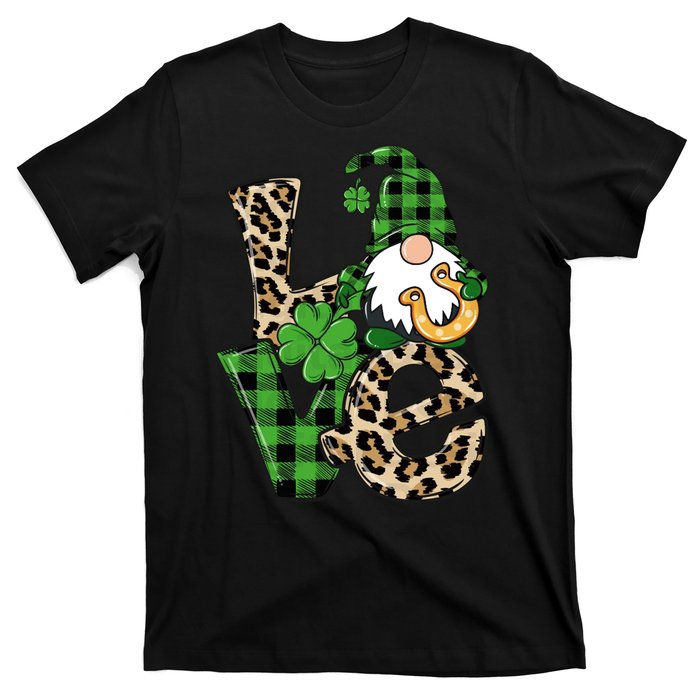 Love St Patricks Day Leopard Checkered Irish Gnome T-Shirt