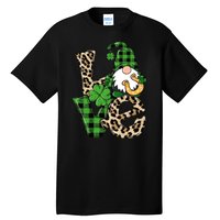 Love St Patricks Day Leopard Checkered Irish Gnome Tall T-Shirt