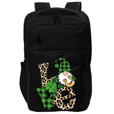 Love St Patricks Day Leopard Checkered Irish Gnome Impact Tech Backpack