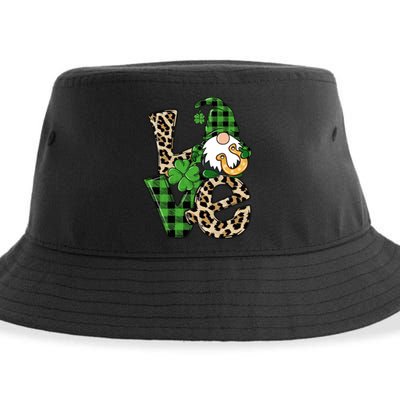 Love St Patricks Day Leopard Checkered Irish Gnome Sustainable Bucket Hat