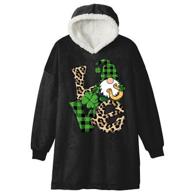 Love St Patricks Day Leopard Checkered Irish Gnome Hooded Wearable Blanket