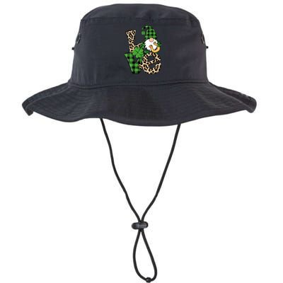 Love St Patricks Day Leopard Checkered Irish Gnome Bucket Hat