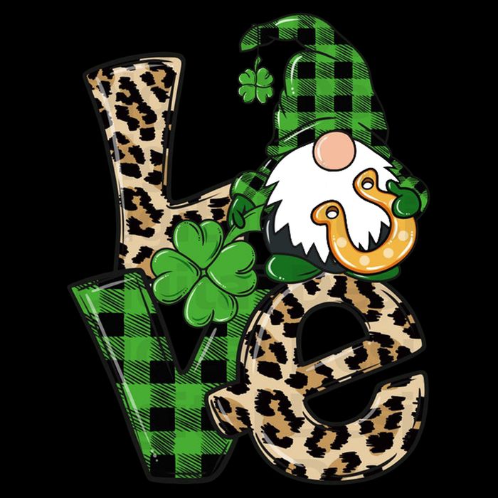 Love St Patricks Day Leopard Checkered Irish Gnome Bucket Hat