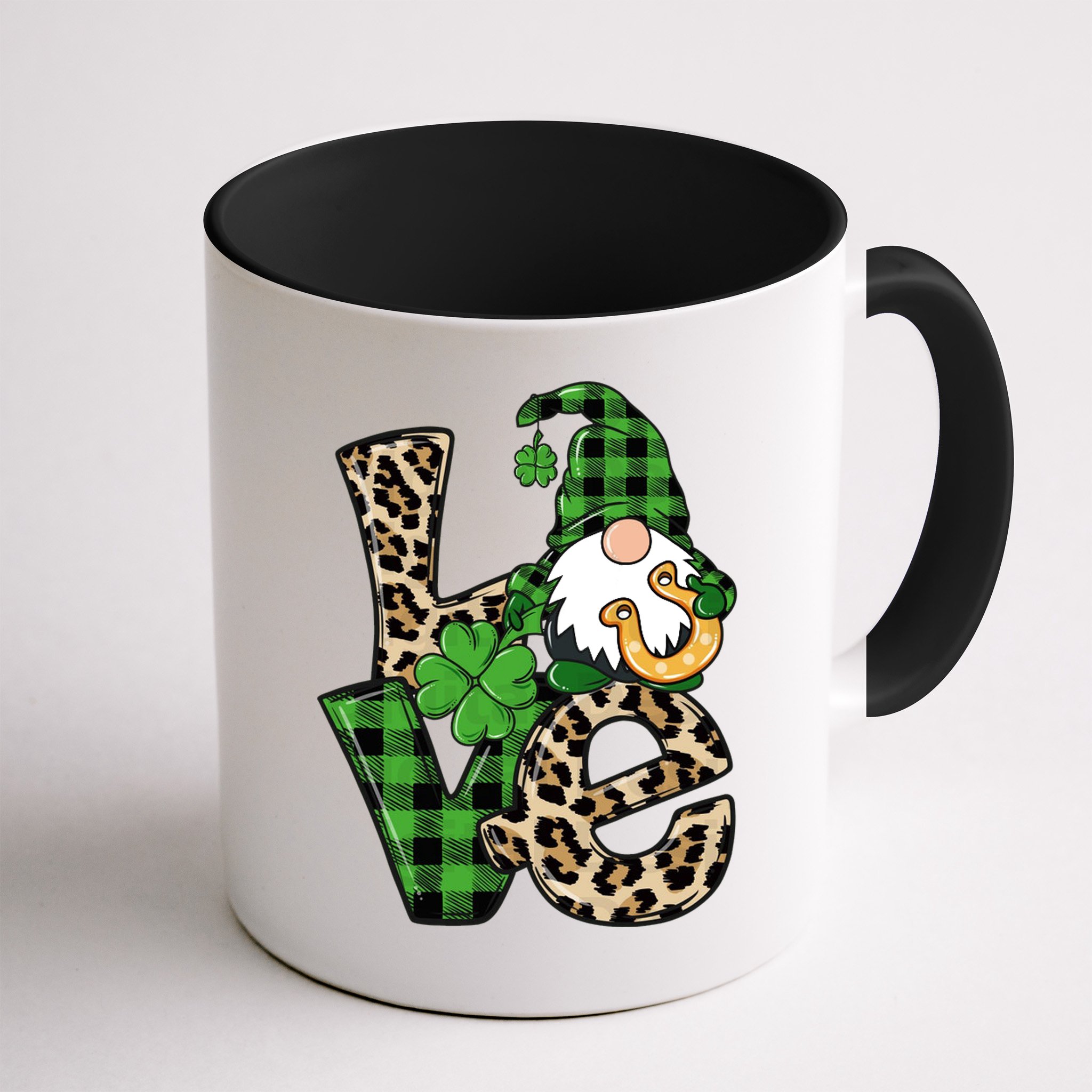 Love St Patricks Day Leopard Checkered Irish Gnome Mug
