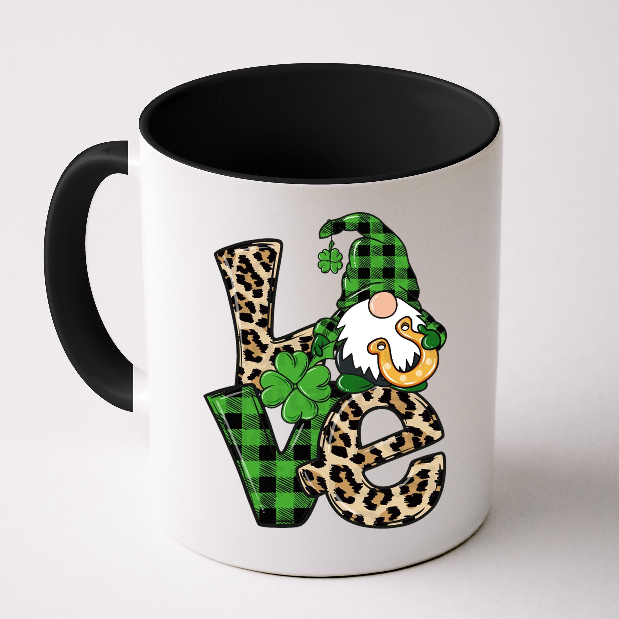 Love St Patricks Day Leopard Checkered Irish Gnome Mug