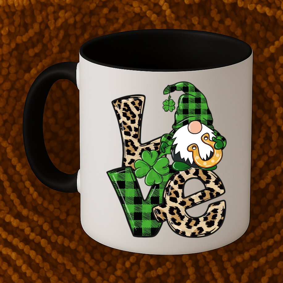 Love St Patricks Day Leopard Checkered Irish Gnome Mug