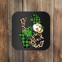 Love St Patricks Day Leopard Checkered Irish Gnome Coaster