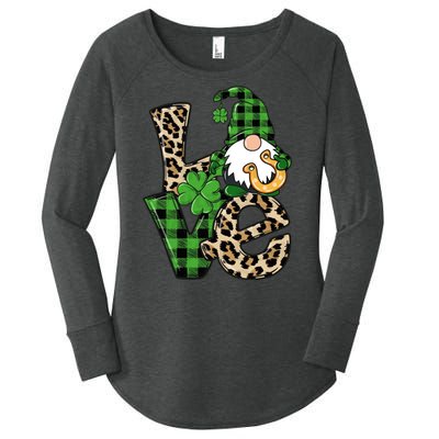 Love St Patricks Day Leopard Checkered Irish Gnome Women's Perfect Tri Tunic Long Sleeve Shirt