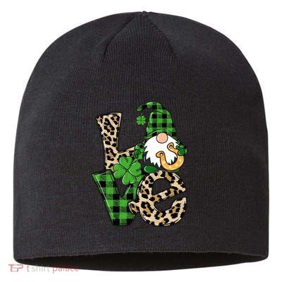 Love St Patricks Day Leopard Checkered Irish Gnome Sustainable Beanie
