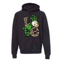 Love St Patricks Day Leopard Checkered Irish Gnome Premium Hoodie