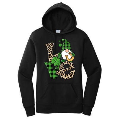 Love St Patricks Day Leopard Checkered Irish Gnome Women's Pullover Hoodie