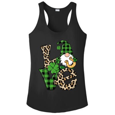 Love St Patricks Day Leopard Checkered Irish Gnome Ladies PosiCharge Competitor Racerback Tank
