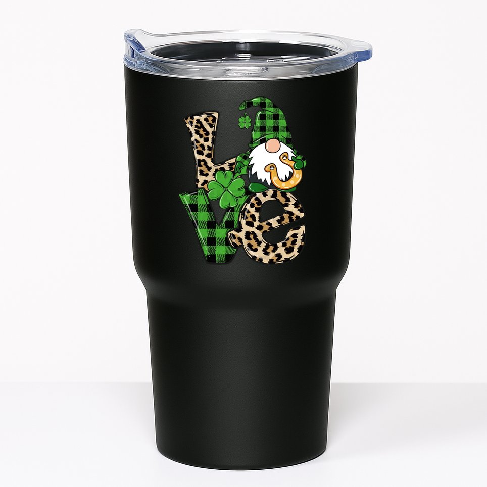 Love St Patricks Day Leopard Checkered Irish Gnome Tumbler