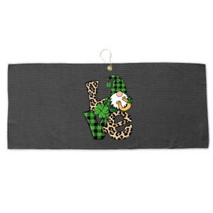 Love St Patricks Day Leopard Checkered Irish Gnome Large Microfiber Waffle Golf Towel