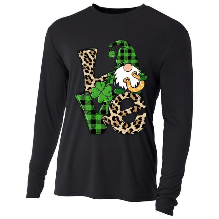 Love St Patricks Day Leopard Checkered Irish Gnome Cooling Performance Long Sleeve Crew