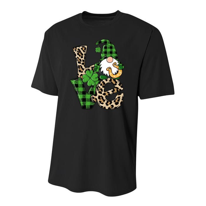 Love St Patricks Day Leopard Checkered Irish Gnome Youth Performance Sprint T-Shirt