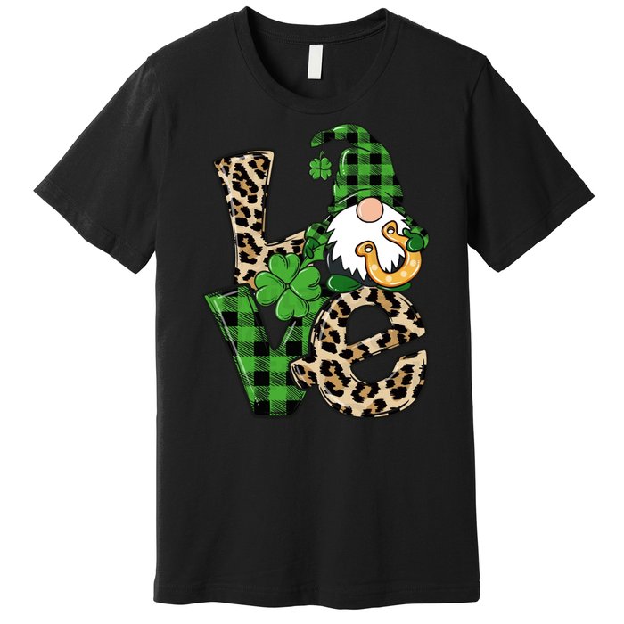 Love St Patricks Day Leopard Checkered Irish Gnome Premium T-Shirt