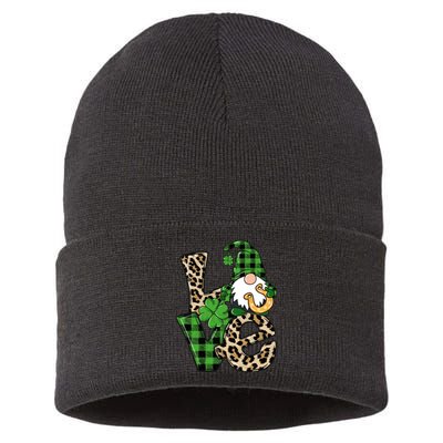 Love St Patricks Day Leopard Checkered Irish Gnome Sustainable Knit Beanie