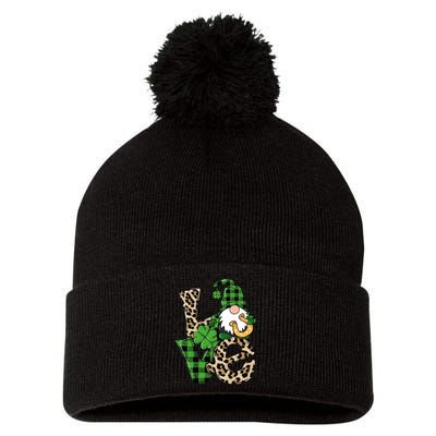 Love St Patricks Day Leopard Checkered Irish Gnome Pom Pom 12in Knit Beanie