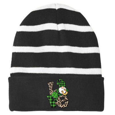 Love St Patricks Day Leopard Checkered Irish Gnome Striped Beanie with Solid Band