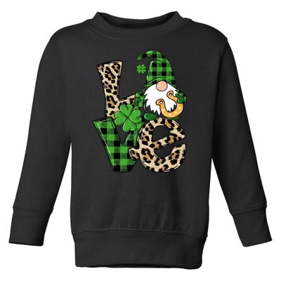 Love St Patricks Day Leopard Checkered Irish Gnome Toddler Sweatshirt