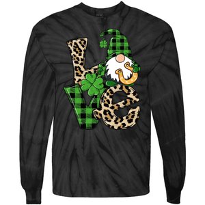 Love St Patricks Day Leopard Checkered Irish Gnome Tie-Dye Long Sleeve Shirt