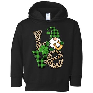 Love St Patricks Day Leopard Checkered Irish Gnome Toddler Hoodie