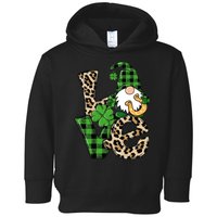 Love St Patricks Day Leopard Checkered Irish Gnome Toddler Hoodie