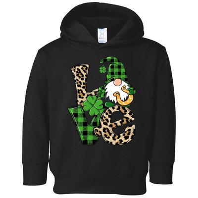 Love St Patricks Day Leopard Checkered Irish Gnome Toddler Hoodie