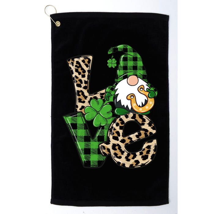 Love St Patricks Day Leopard Checkered Irish Gnome Golf Towel