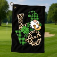 Love St Patricks Day Leopard Checkered Irish Gnome Golf Towel